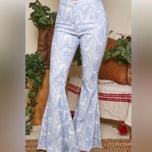 Peach Love California Blue Marbling Flare Pants Size Medium